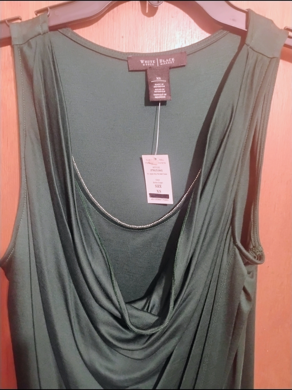 White House Black Market Forest Green Drape Front Tank Top - Picture 2 of 3